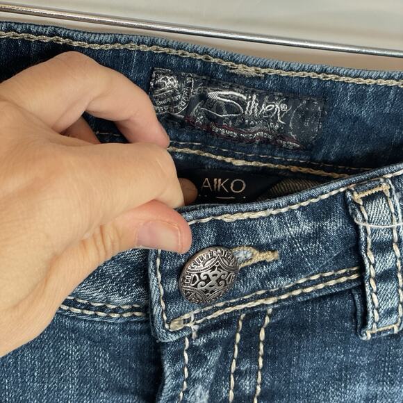 Silver Jeans Women`s Aiko Bootcut Jeans Sz 29X33L Thick Stitch Distress Cowgirl - Picture 7 of 16